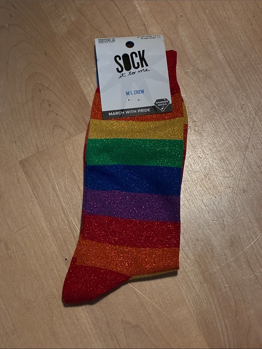 Rainbow Crew Socks - Glitter Pride Stripe